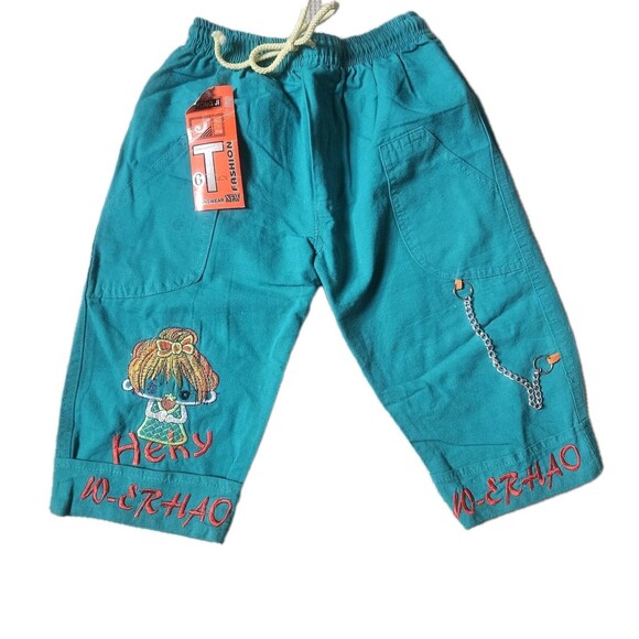 Faded Glory Other - Vintage Kawaii Canvas 2T Pants Toddler Blue Elastic Tie Waist Embroidered Doll